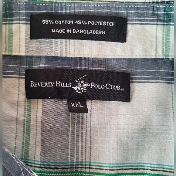Beverly Hills Polo Club Green and Blue Plaid Shirt, Size 2XL - Picture 3 of 3